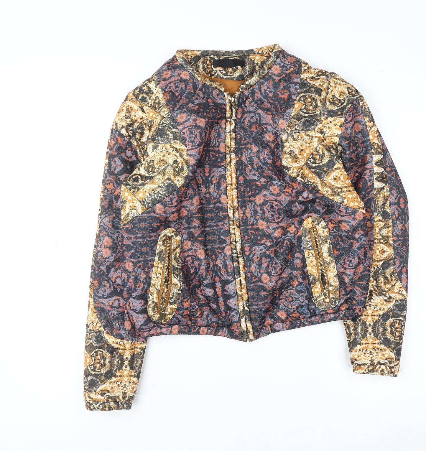 H&M Women's Multicoloured Bomber Jacket Size 8 Geometric Retro Style