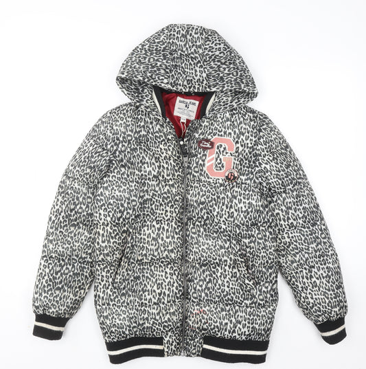 Garcia Jeans Girls Grey Leopard Print Hooded Puffer Jacket 13-14 Years