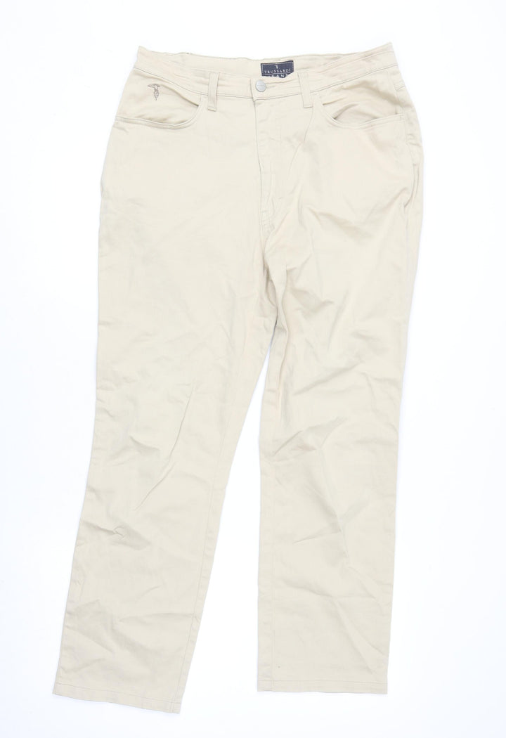 Trussardi Mens Beige Straight Leg Jeans 36W Regular Fit Cotton