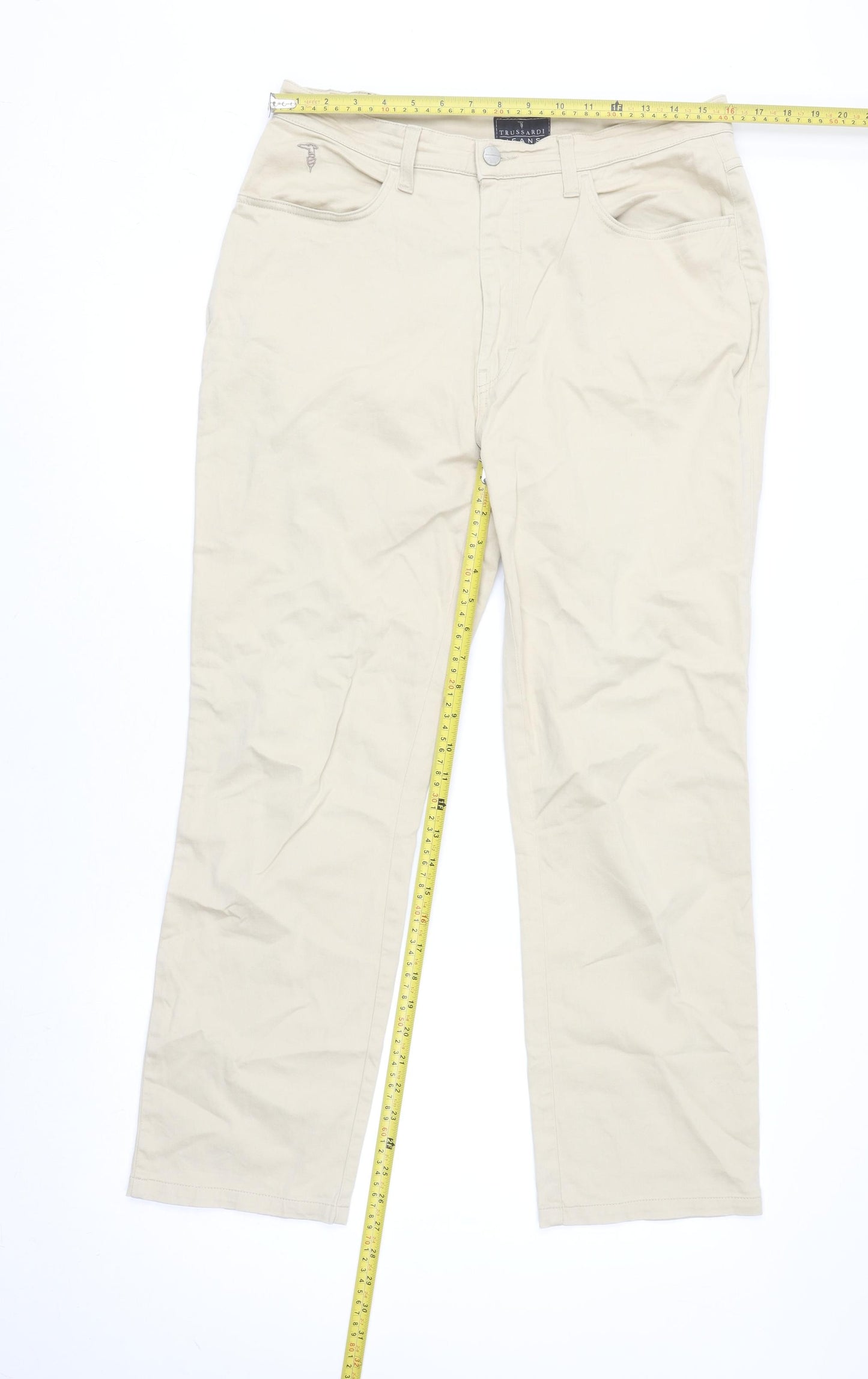 Trussardi Mens Beige Straight Leg Jeans 36W Regular Fit Cotton