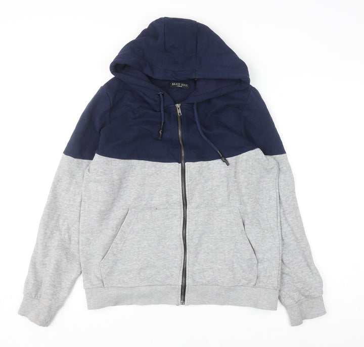 Brave Soul Men's Blue Grey Full Zip Hoodie Size S