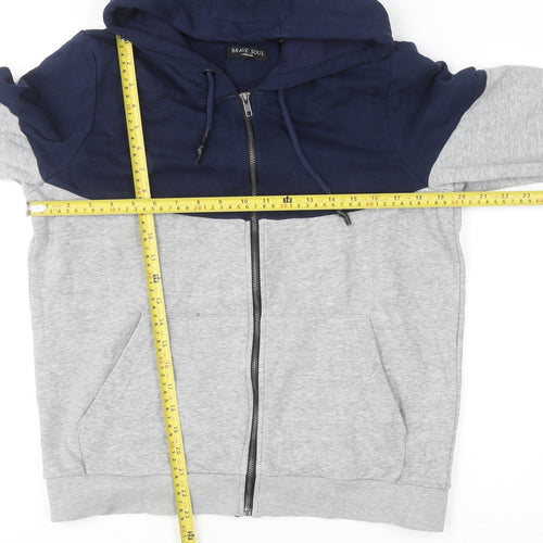 Brave Soul Men's Blue Grey Full Zip Hoodie Size S
