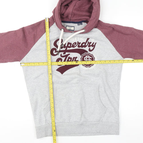 Superdry Men's Grey Burgundy Pullover Hoodie Size M Graphic Sweatshirt
