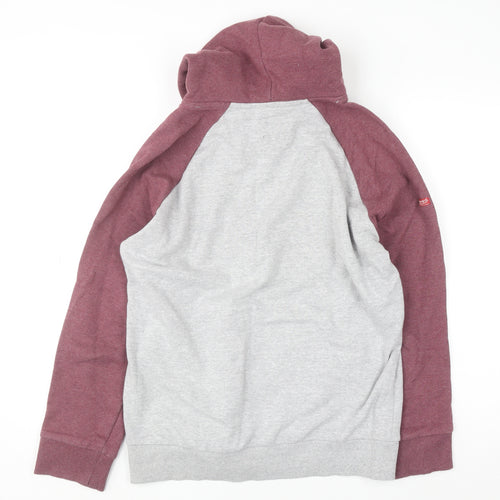 Superdry Men's Grey Burgundy Pullover Hoodie Size M Graphic Sweatshirt