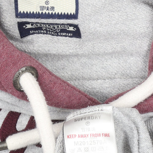 Superdry Men's Grey Burgundy Pullover Hoodie Size M Graphic Sweatshirt