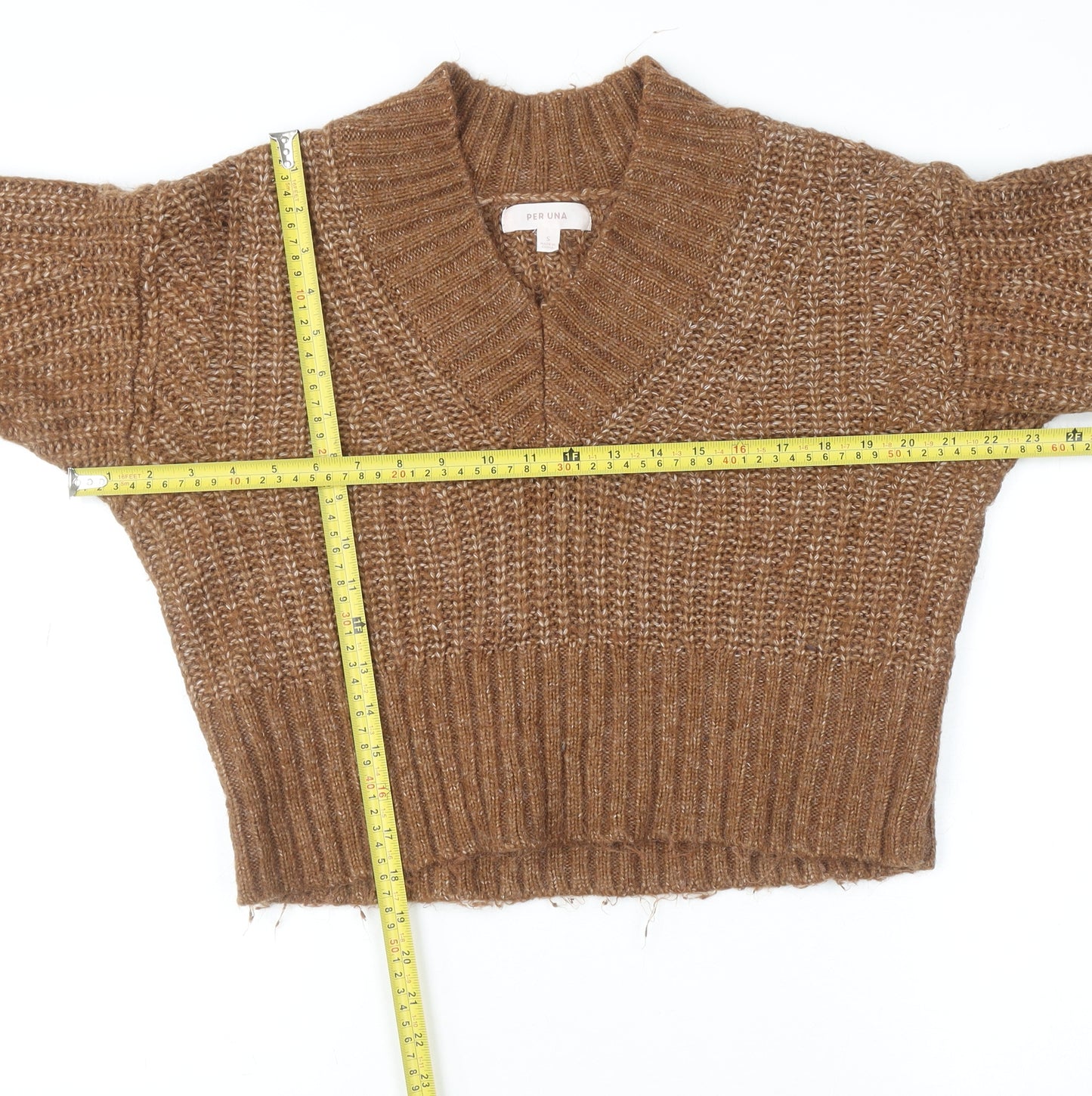 Marks and Spencer Women’s Brown Chunky-Knit V-Neck Jumper Size S