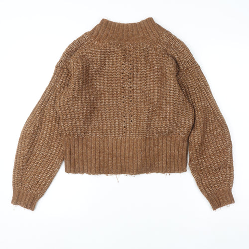 Marks and Spencer Women’s Brown Chunky-Knit V-Neck Jumper Size S