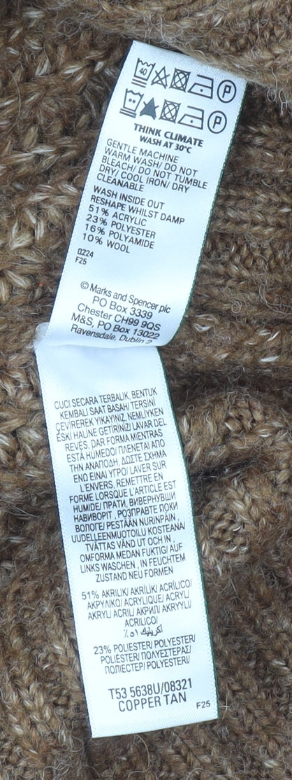 Marks and Spencer Women’s Brown Chunky-Knit V-Neck Jumper Size S