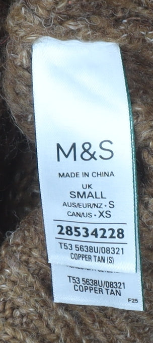 Marks and Spencer Women’s Brown Chunky-Knit V-Neck Jumper Size S