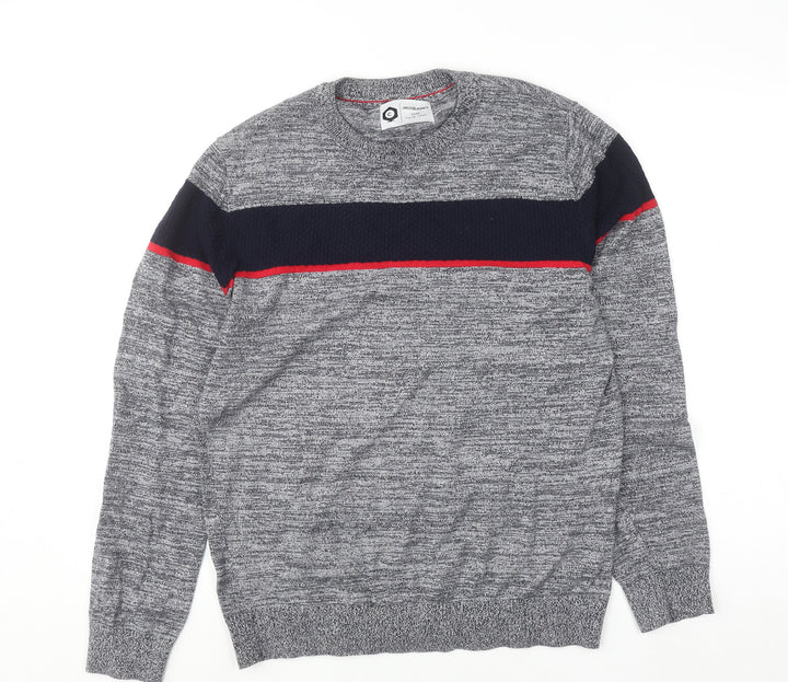 Jack & Jones Men's Grey Cotton Crew Neck Pullover Jumper M
