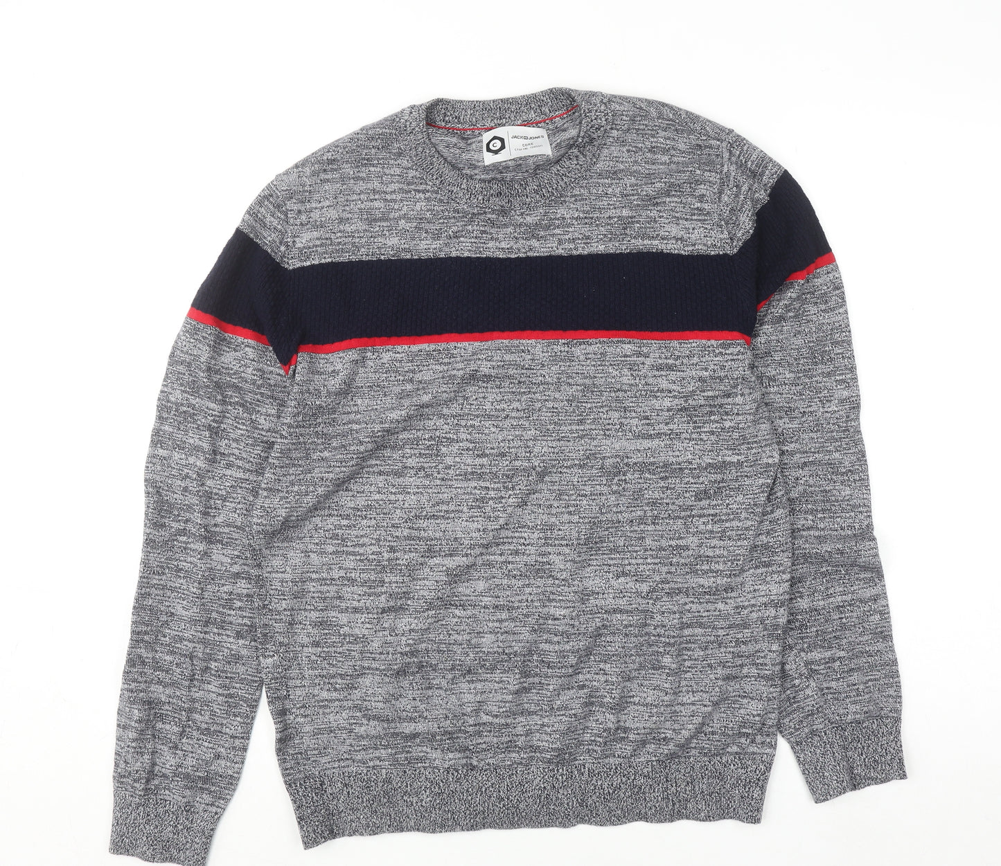 Jack & Jones Men's Grey Cotton Crew Neck Pullover Jumper M