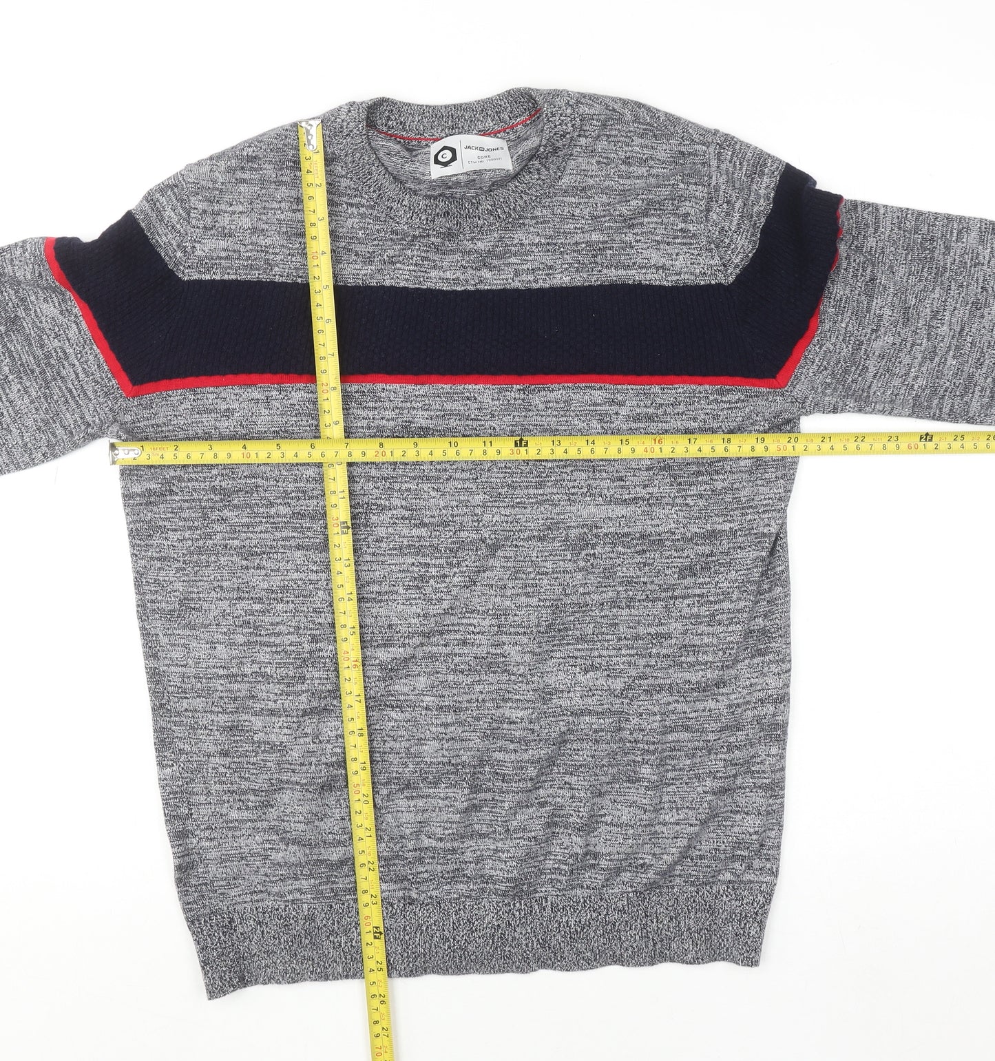 Jack & Jones Men's Grey Cotton Crew Neck Pullover Jumper M