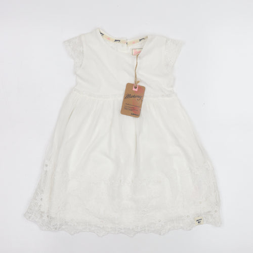 Mantaray Girls Ivory Cotton Embroidered A-Line Dress 18-24 Months