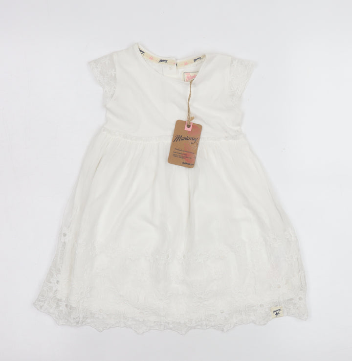 Mantaray Girls Ivory Cotton Embroidered A-Line Dress 18-24 Months