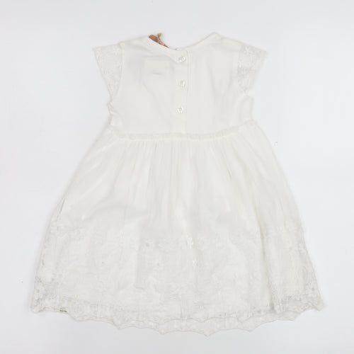 Mantaray Girls Ivory Cotton Embroidered A-Line Dress 18-24 Months