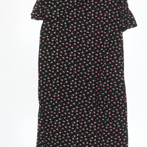 Wednesday's Girl Women's Black Floral Midi Fit & Flare Dress Size S
