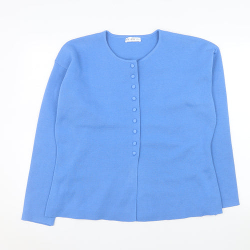 Gallery Women Blue Knit Button Basic Jacket L