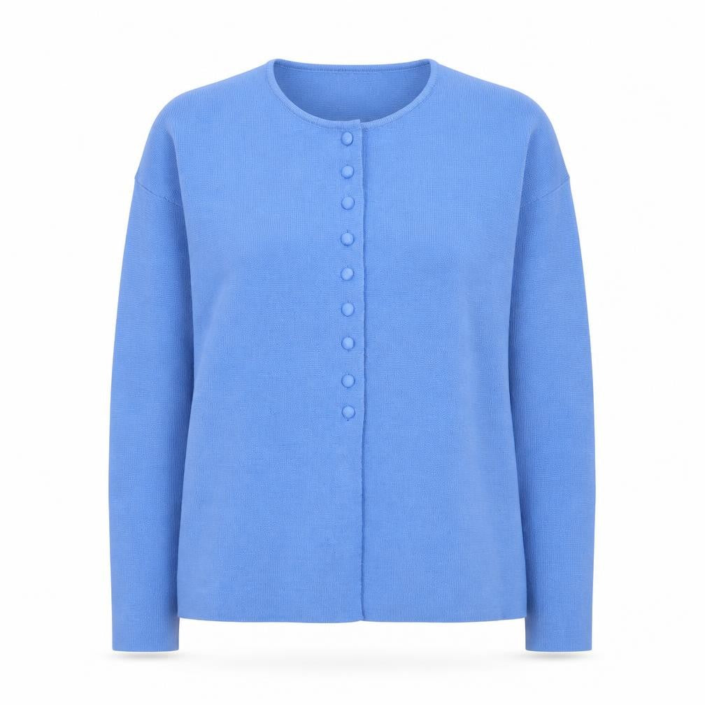 Front view of Gallery Women Blue Knit Button Basic Jacket L