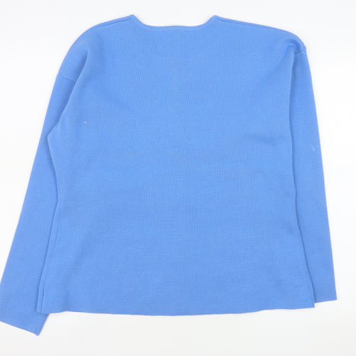 Gallery Women Blue Knit Button Basic Jacket L