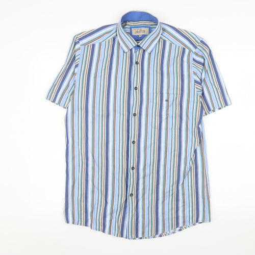 Daniel Grahame Drifter Men's Blue Striped Short Sleeve Cotton Shirt M