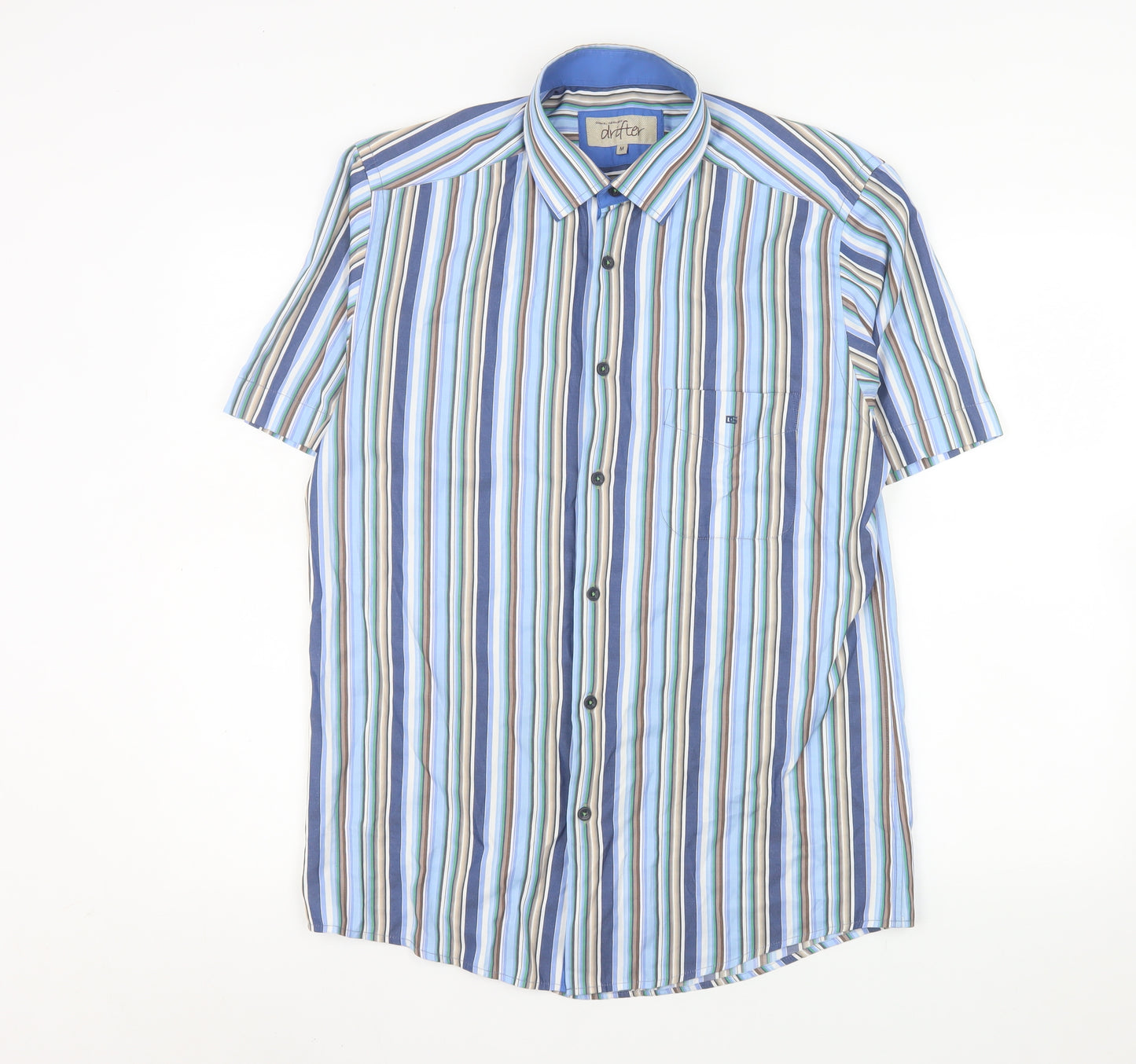 Daniel Grahame Drifter Men's Blue Striped Short Sleeve Cotton Shirt M