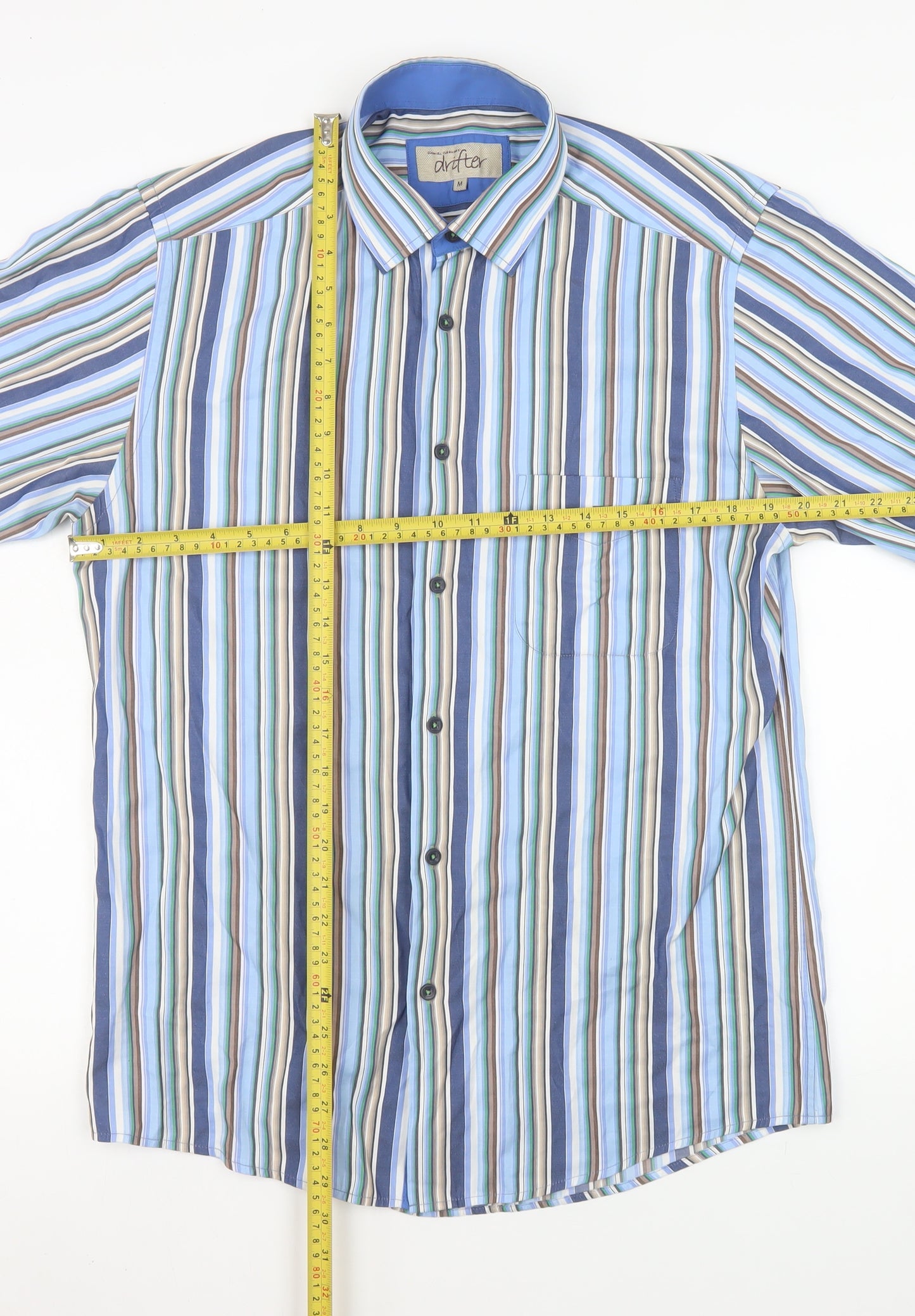 Daniel Grahame Drifter Men's Blue Striped Short Sleeve Cotton Shirt M