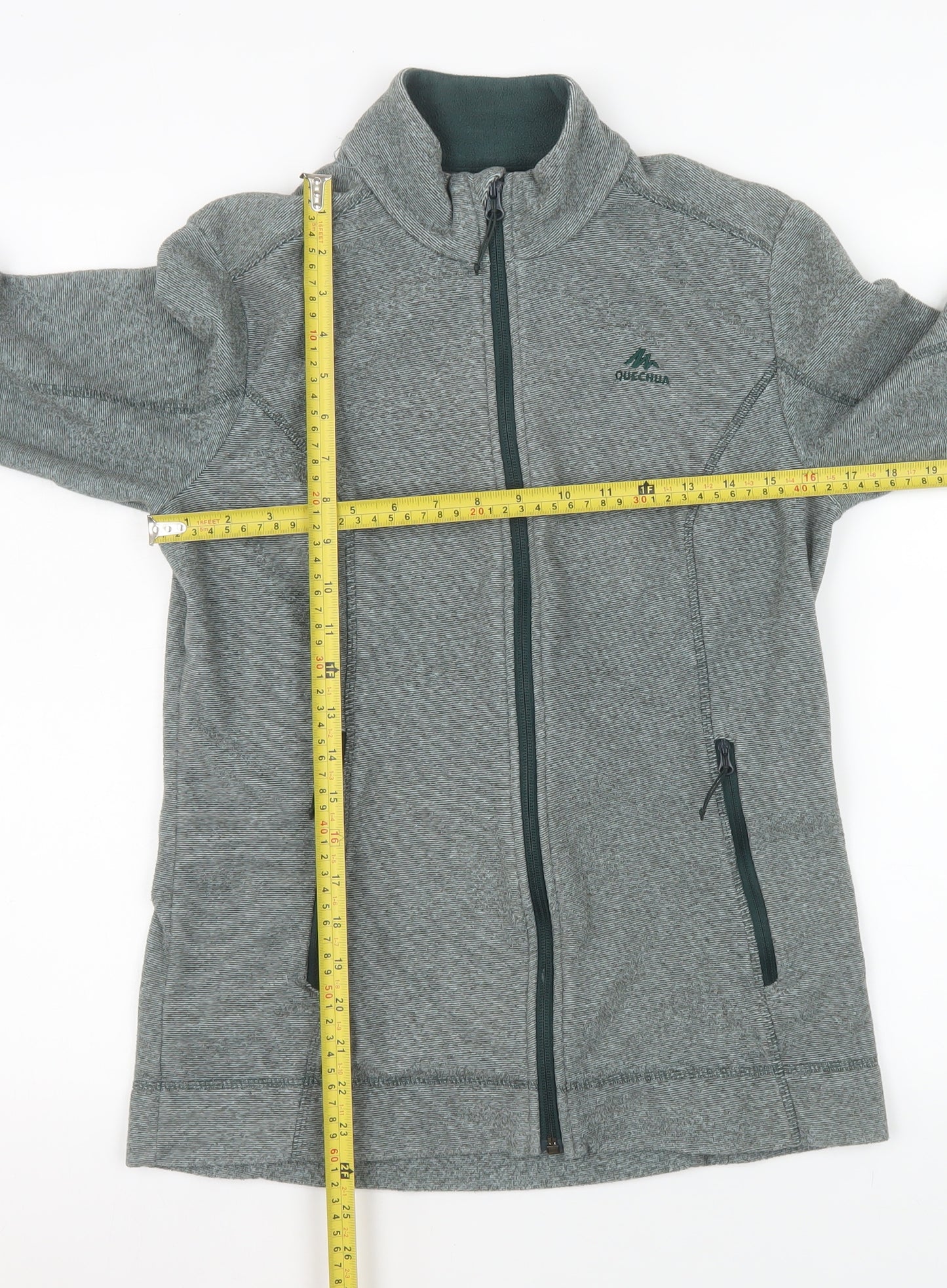 Quechua Men's Grey Mid-Length Fleece Full Zip Hiking Jacket Size M