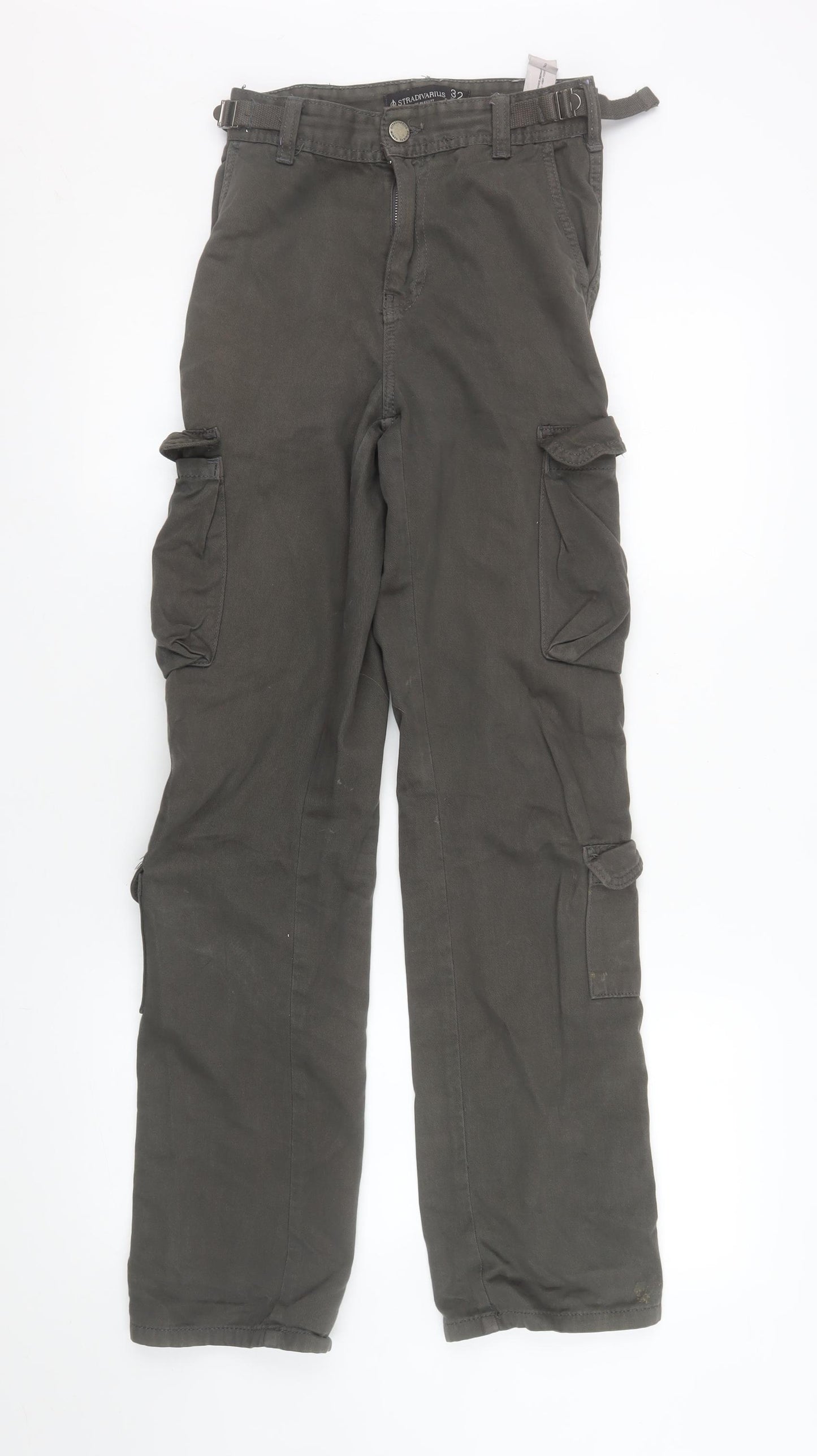 Stradivarius Women’s Green Cargo Trousers Size 4 Belted Cotton