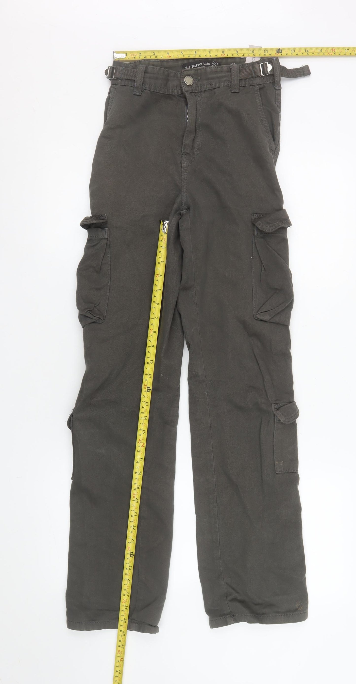 Stradivarius Women’s Green Cargo Trousers Size 4 Belted Cotton
