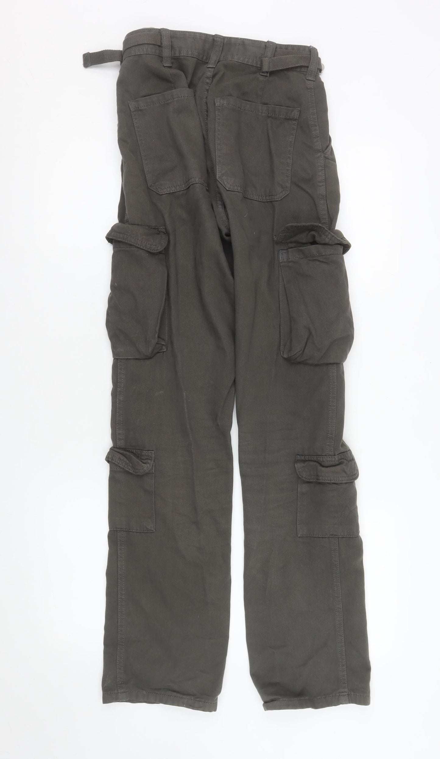 Stradivarius Women’s Green Cargo Trousers Size 4 Belted Cotton