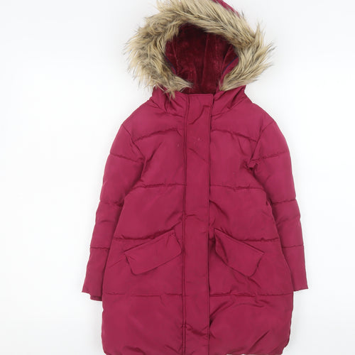 John Lewis Girls Red Hooded Fur Trim Long Puffer Coat Age 5 Years