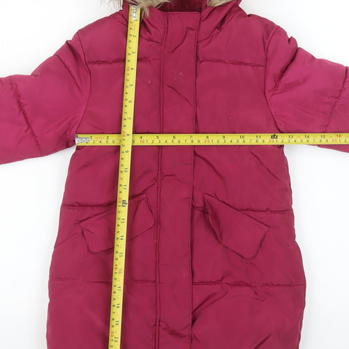 John Lewis Girls Red Hooded Fur Trim Long Puffer Coat Age 5 Years