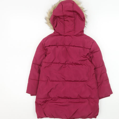 John Lewis Girls Red Hooded Fur Trim Long Puffer Coat Age 5 Years