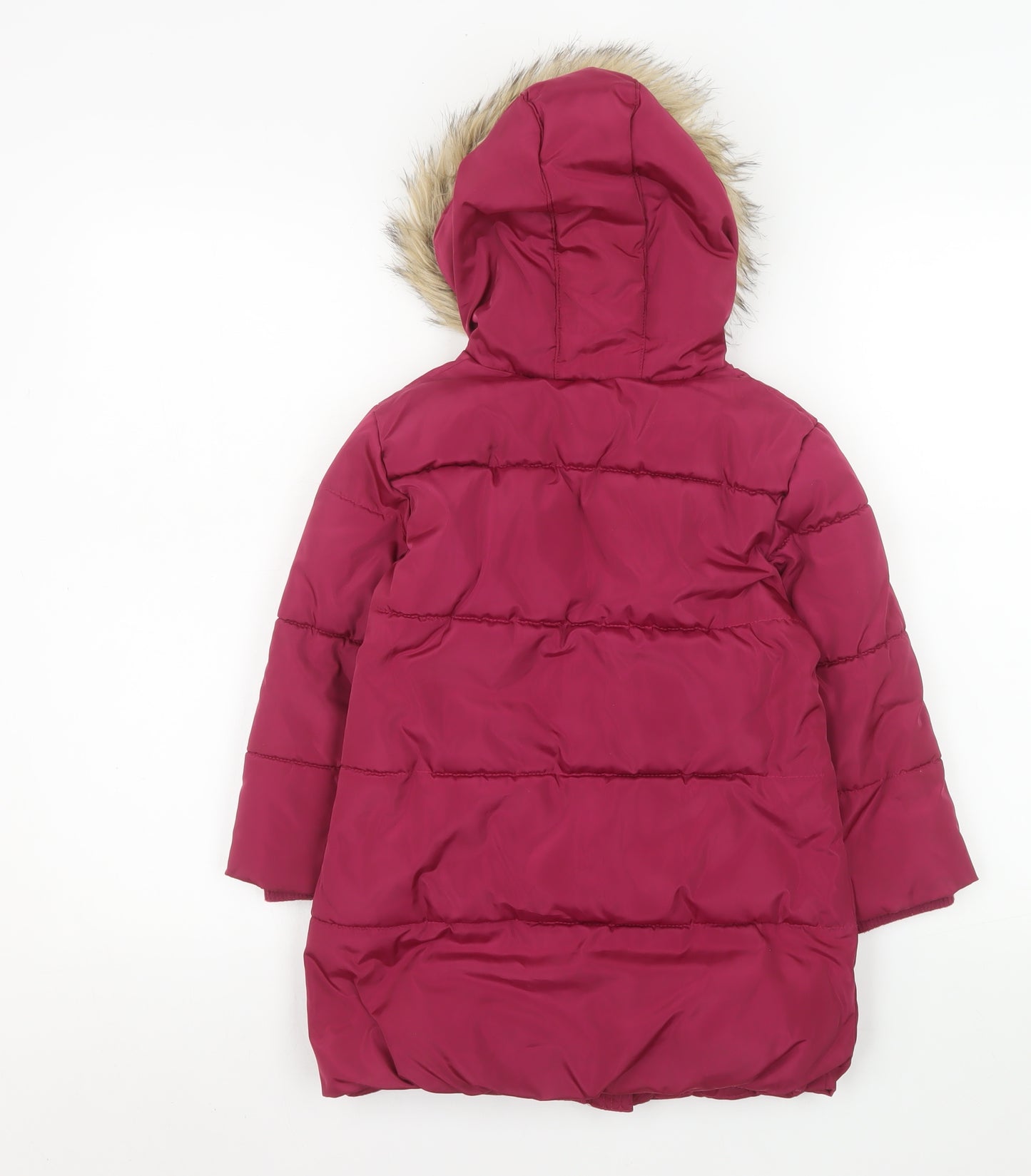 John Lewis Girls Red Hooded Fur Trim Long Puffer Coat Age 5 Years