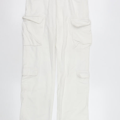 Stradivarius Women’s White Cargo Jeans Size 4 Regular Fit Cotton