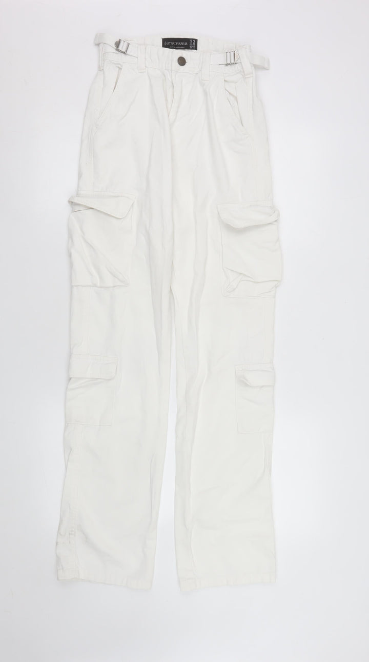 Stradivarius Women’s White Cargo Jeans Size 4 Regular Fit Cotton