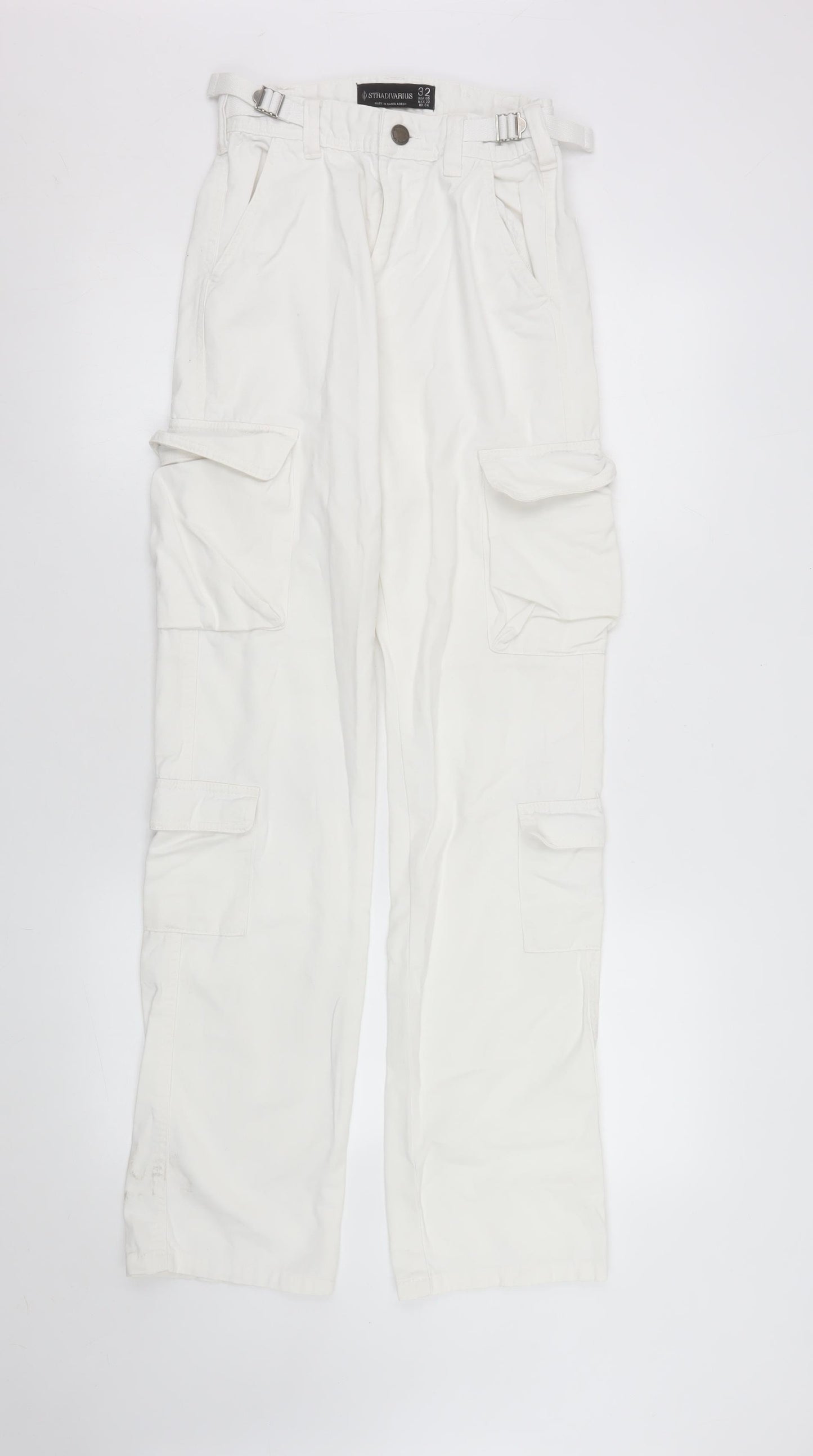 Stradivarius Women’s White Cargo Jeans Size 4 Regular Fit Cotton