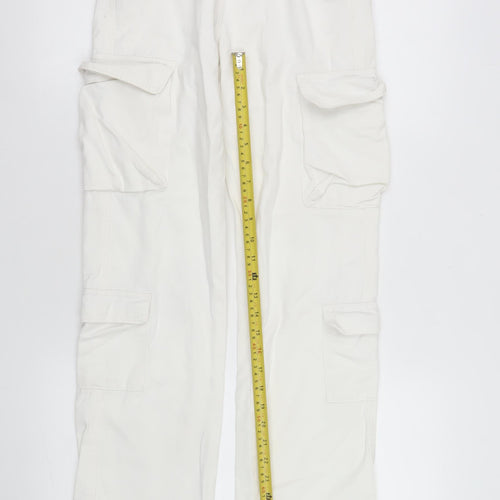 Stradivarius Women’s White Cargo Jeans Size 4 Regular Fit Cotton