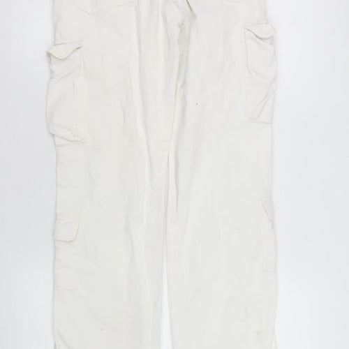 Stradivarius Women’s White Cargo Jeans Size 4 Regular Fit Cotton