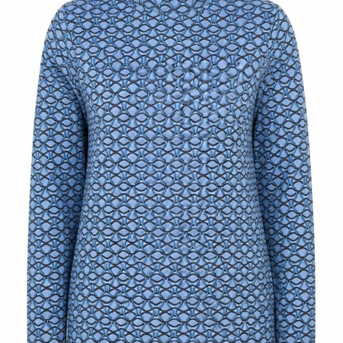 Gallery Women Blue Geometric Mock Neck Long Sleeve Mesh Top Size 14