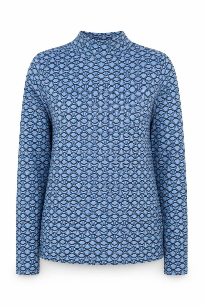 Gallery Women Blue Geometric Mock Neck Long Sleeve Mesh Top Size 14