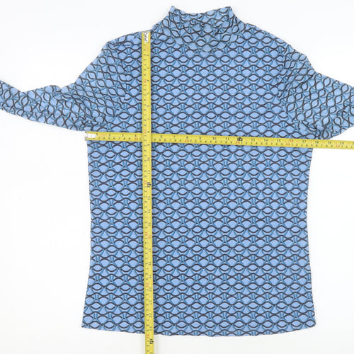 Gallery Women Blue Geometric Mock Neck Long Sleeve Mesh Top Size 14