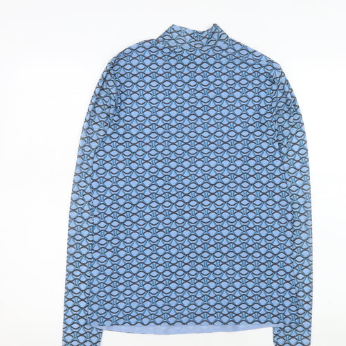 Gallery Women Blue Geometric Mock Neck Long Sleeve Mesh Top Size 14