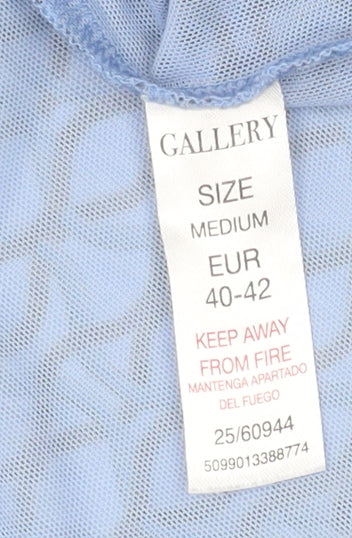 Gallery Women Blue Geometric Mock Neck Long Sleeve Mesh Top Size 14