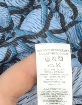 Gallery Women Blue Geometric Mock Neck Long Sleeve Mesh Top Size 14