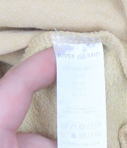 River Island Men's Beige Pullover Hoodie XL Cotton Blend