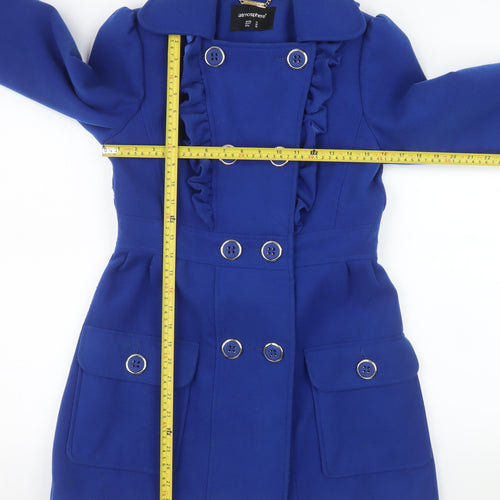 Atmosphere Women's Blue Ruffle Button Coat Size 10 Double-Breasted