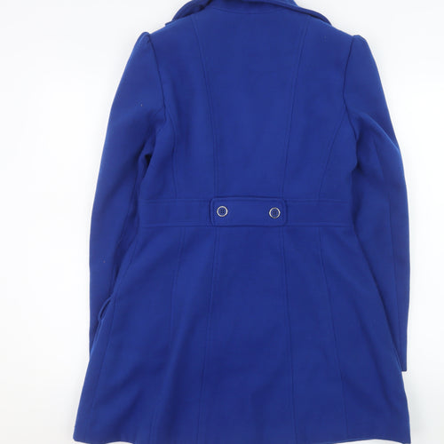 Atmosphere Women's Blue Ruffle Button Coat Size 10 Double-Breasted