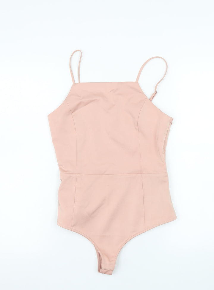 Honey Punch Womens Beige Bodysuit Jumpsuit S Polyester Blend
