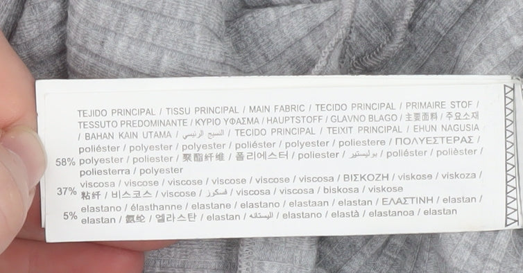 Pull&Bear Women Grey Cropped Ribbed Button-Up Long Sleeve Top Size 12